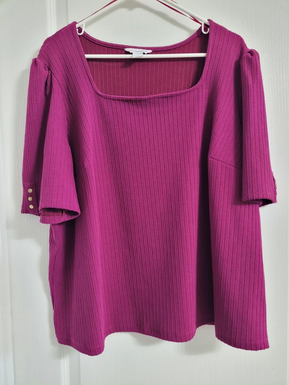 Liz Claiborne Women's Square Neck Short Sleeve Purple Blouse Top Size 2X